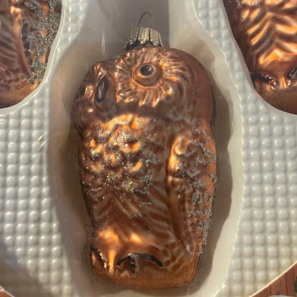 Vtg Christmas‎ By Krebs Glass Blown Owl Ornaments 3.5